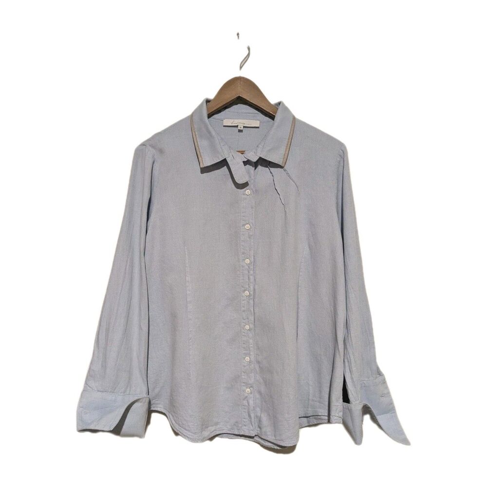 Ken Okada Paris Womens XL Blue LS Shirt Asymmetrical Pleats Designer Unique